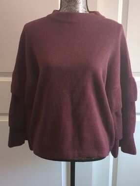 New! Poof Apparel Burgundy Sweater w Tierd Sleeves, XL